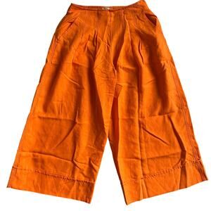 Anthropologie Maeve Bright Orange, Linen, Gaucho, Pleated, Capri Pants- 00
